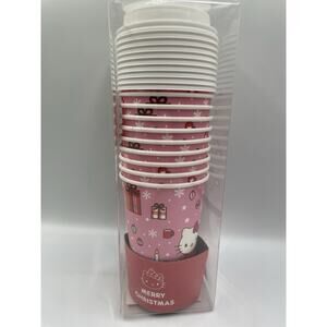 NEW Hello Kitty 16 Oz Christmas Travel Disposable Coffee Cups W/ Lids & Sleeves